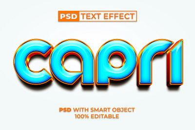 PSD 3D Capri text effect golden style blue design editable effect font gold gradient letter lettering metal modern psd style text type typeface typography
