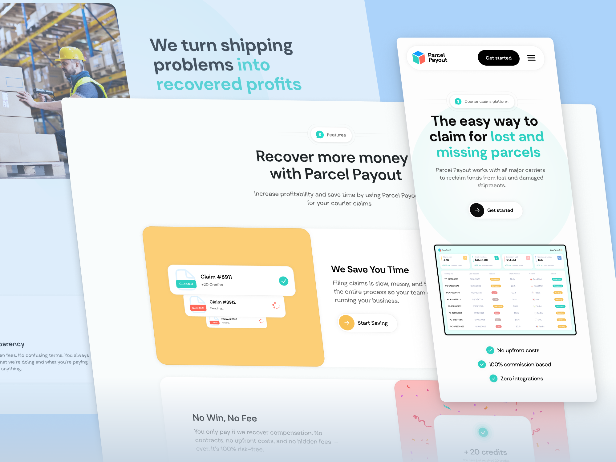 Parcel Payout | FinTech Logistics Recovery UI ai b2b figma framer landing page redesign responsive design saas startup ui ux webdesign webflow website website design wordpress