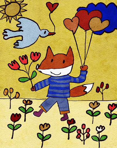 fox in love drawing illustration picturebook