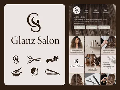 Glanz Salon — Elegant Hair & Beauty Brand Identity System aesthetic branding beauty brand brand identity brand system branding elegant design feminine branding gs logo hair salon icon design instagram grid logo design luxury branding minimal logo modern branding monogram logo neutral palette salon branding social media design visual identity