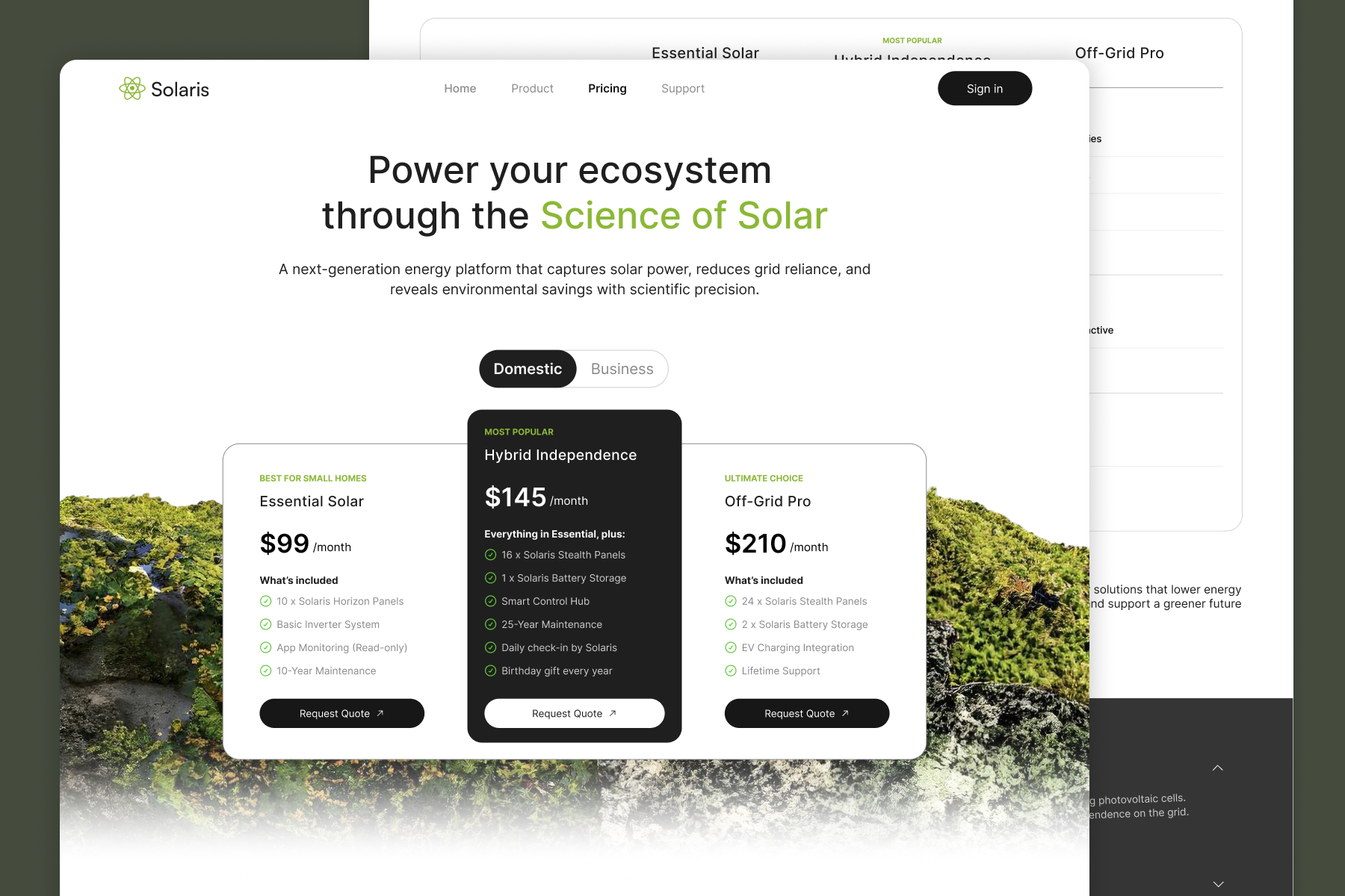 Green Tech Pricing page