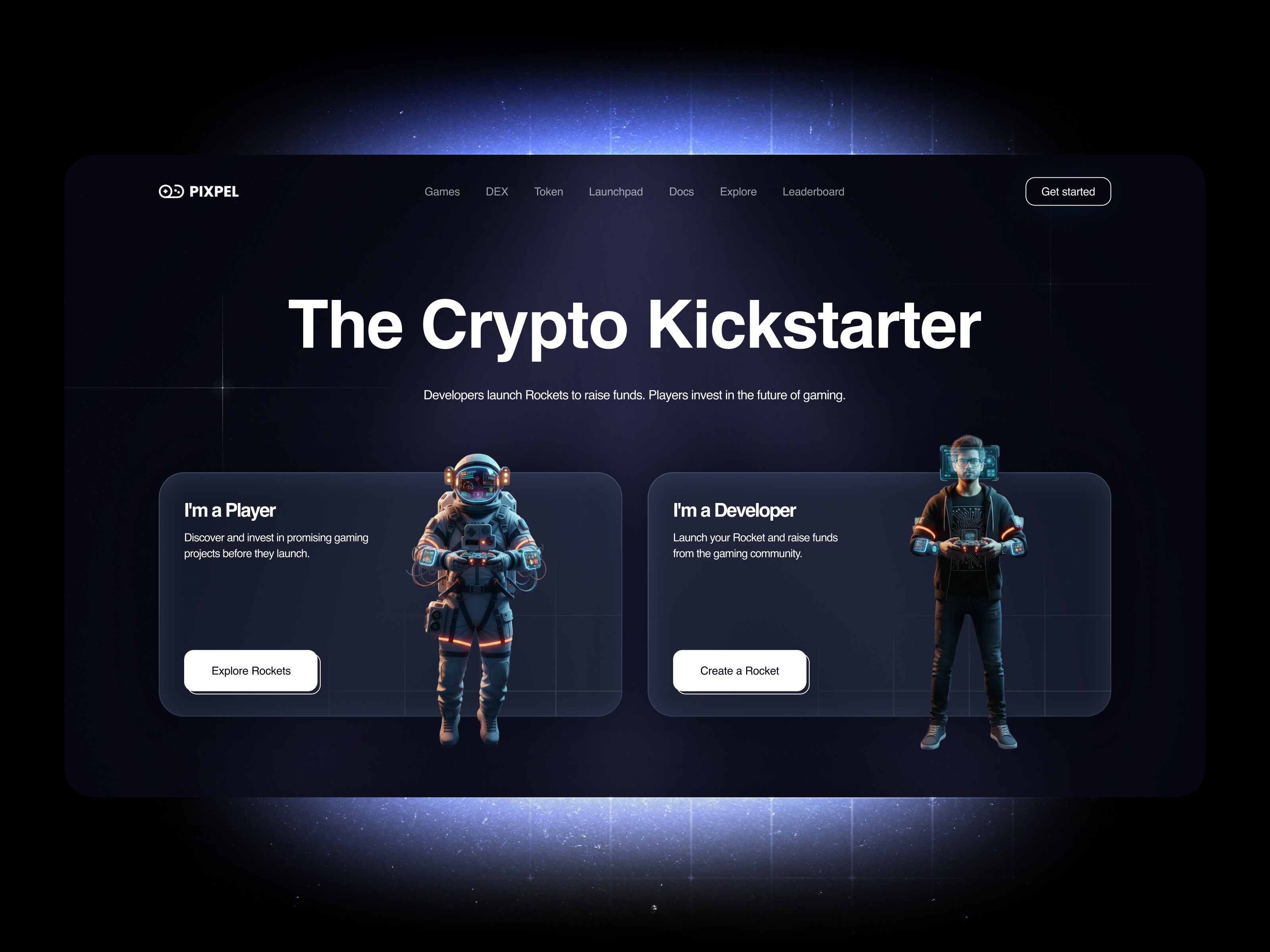 Web3 Crypto Kickstarter Landing Page ai ai design blockchain crypto crypto design cryptocurrency crytpo ai cyber punk dashboard fintech glassmorphism landing page neon product design saas startup ui web3 web3 design