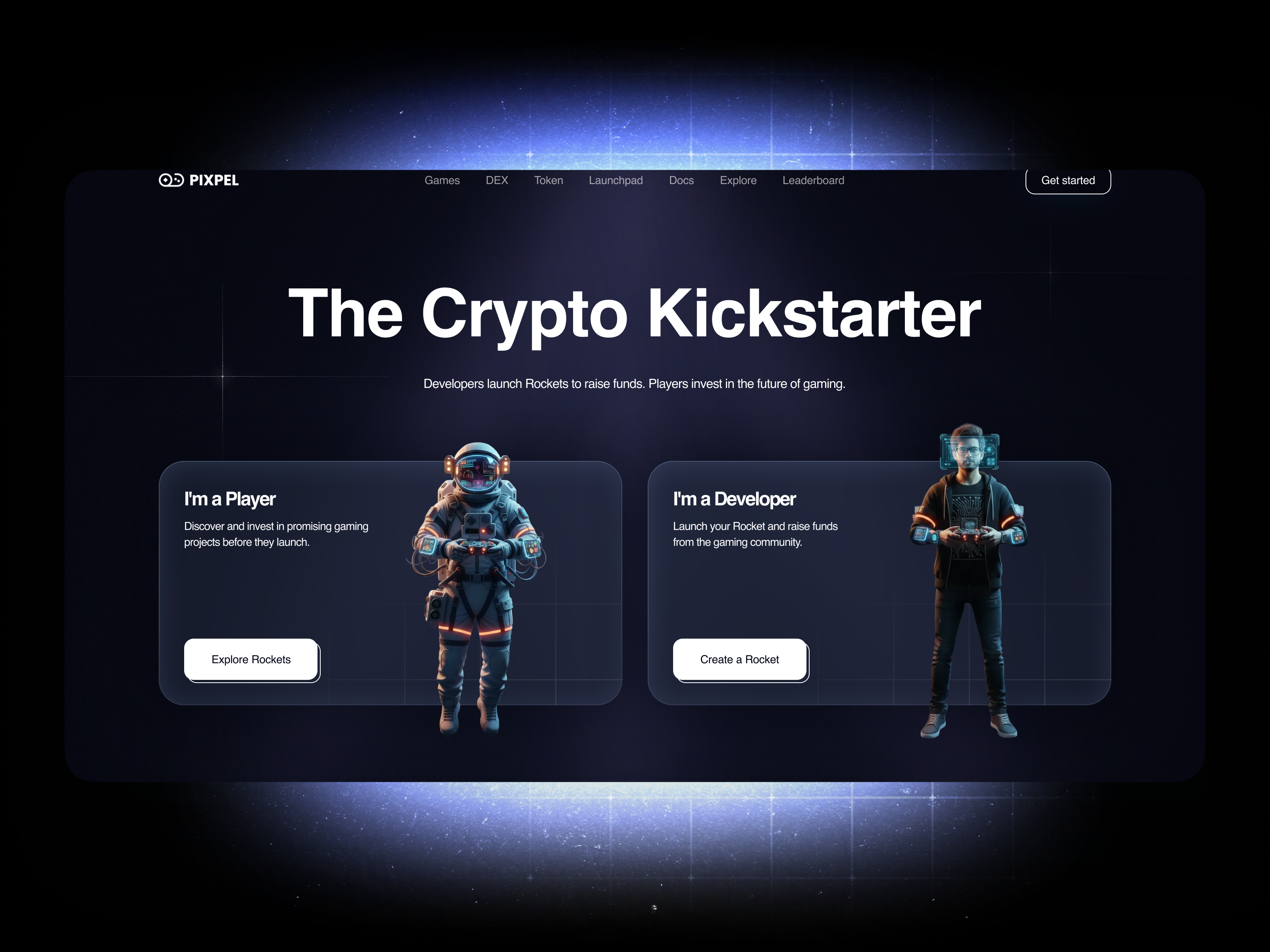 Web3 Crypto Kickstarter Landing Page ai ai design blockchain crypto crypto design cryptocurrency crytpo ai cyber punk dashboard fintech glassmorphism landing page neon product design saas startup ui web3 web3 design