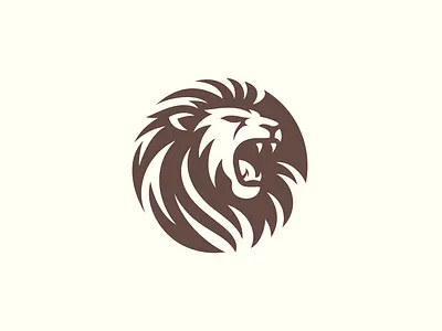 Lion Head Roaring Logo animal beast circle club graphic design illustration king leader lion face lion head lion logo logo design mascot negative space roar sport strength strong vector logo wild