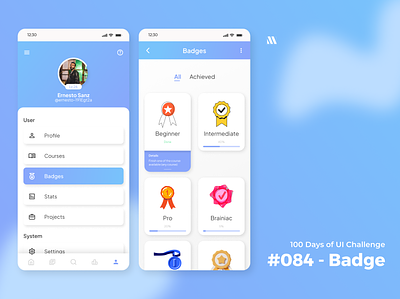 100 Days of UI - Day #084 (Badge) 084 adobe xd app app design badge design badge ui branding dailyui 084 dailyui 84 day 084 day 84 design e learning app graphic design illustration logo profile page ui ui ui design vector