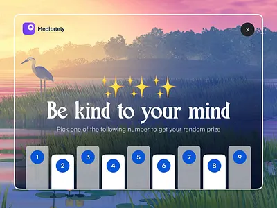 Meditately — Questionary Animation animation app body design gift headspace health illustration lake meditation mind minimal motion pick prize question relax ui ux web