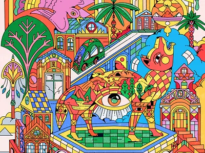 City art artwork cubisme design dream editorial fun geometric graphic design illustration joy packaging palm pattern psychedelic scarf yoaz