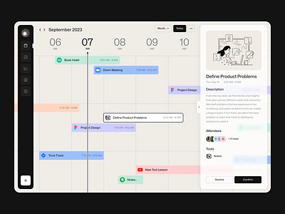 Calendar Web App app application calendar clean creamy design light management minimal modern navigation pastel sidebar time tracker typography ui ux web website