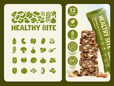 Healthy Bite — Dry Fruit Bar Packaging & Branding brand identity clean design dry fruit bar eco branding food branding food design green branding healthy lifestyle healthy snack icon system minimal branding modern packaging natural ingredients nutrition bar organic food packaging design product packaging snack bar snack packaging