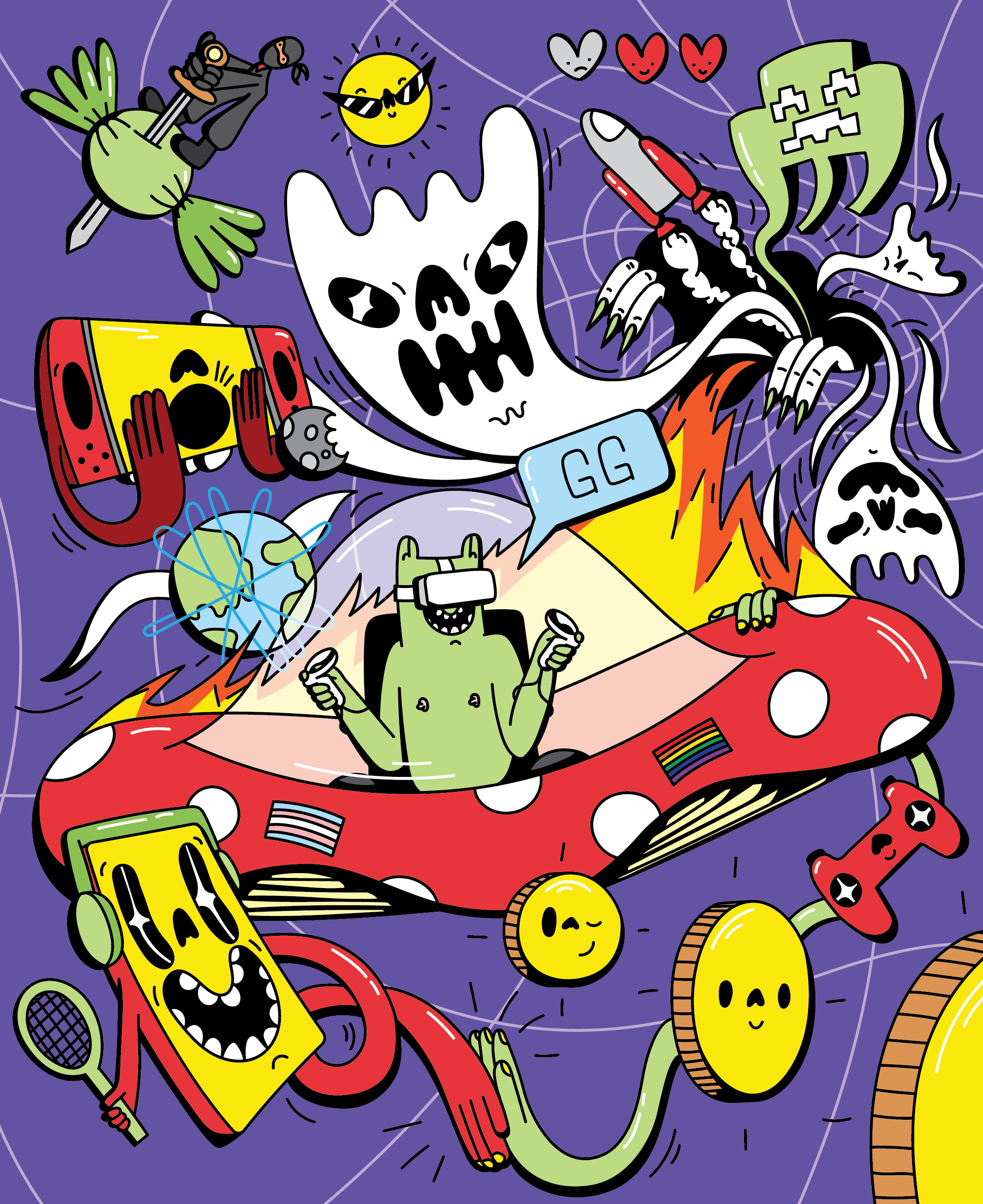 Rolling Stone - Gaming digital dope e sports editorial fruit ninja gaming happy illustration magazine mobile outer space pac man playstation rolling stone scifi smile switch ufo universe vector