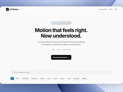 UI Motion Library animation css designcommunity designengineer designer framer interactiondesign library microinteractions motion graphics motiondesign motionlibrary opensource react ui uimotion uimotionlibrary