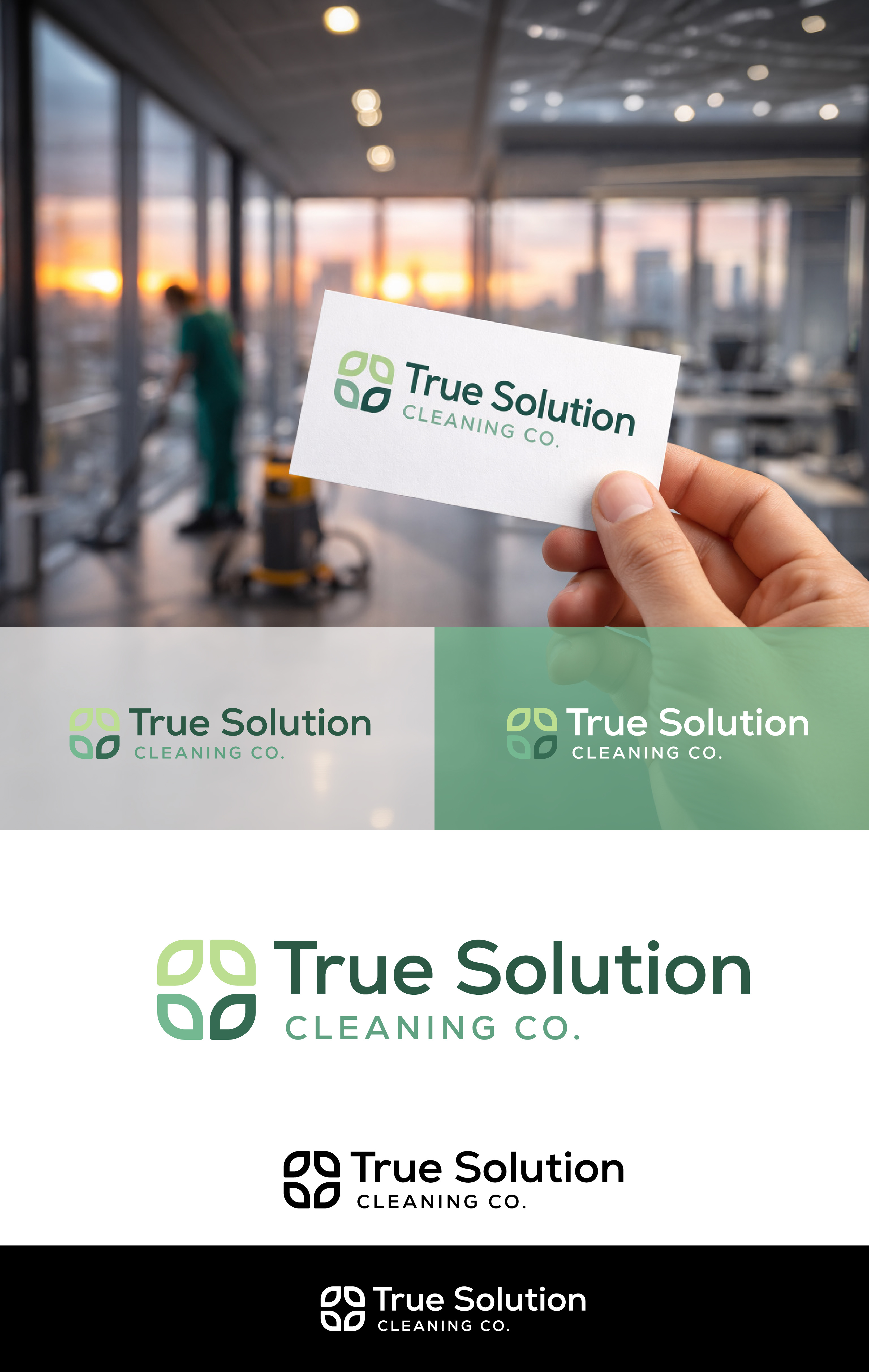 Modern cleaning-service geometric logo branding business card cleaning commercial eco geometric mark logo monoreverse print ready uniform design vector vehicle graphics wordmark