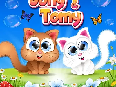 Jony & Tomy Double the Trouble, Double the Fun! book cover design cat characters character design childrens book illustration childrens book illustrator cute animals digital painting expressive eyes feline friends jony tomy kidlitart kitten art nursery art pet illustration storybook style summer meadow toddler books vibrant colors visual storytelling whimsical illustration