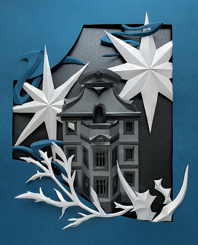 Winter Wonderland 3d 3dart architecture christmas christmas card city craft design floral illustration origami paper paper art papercut stars town winter winter landscape