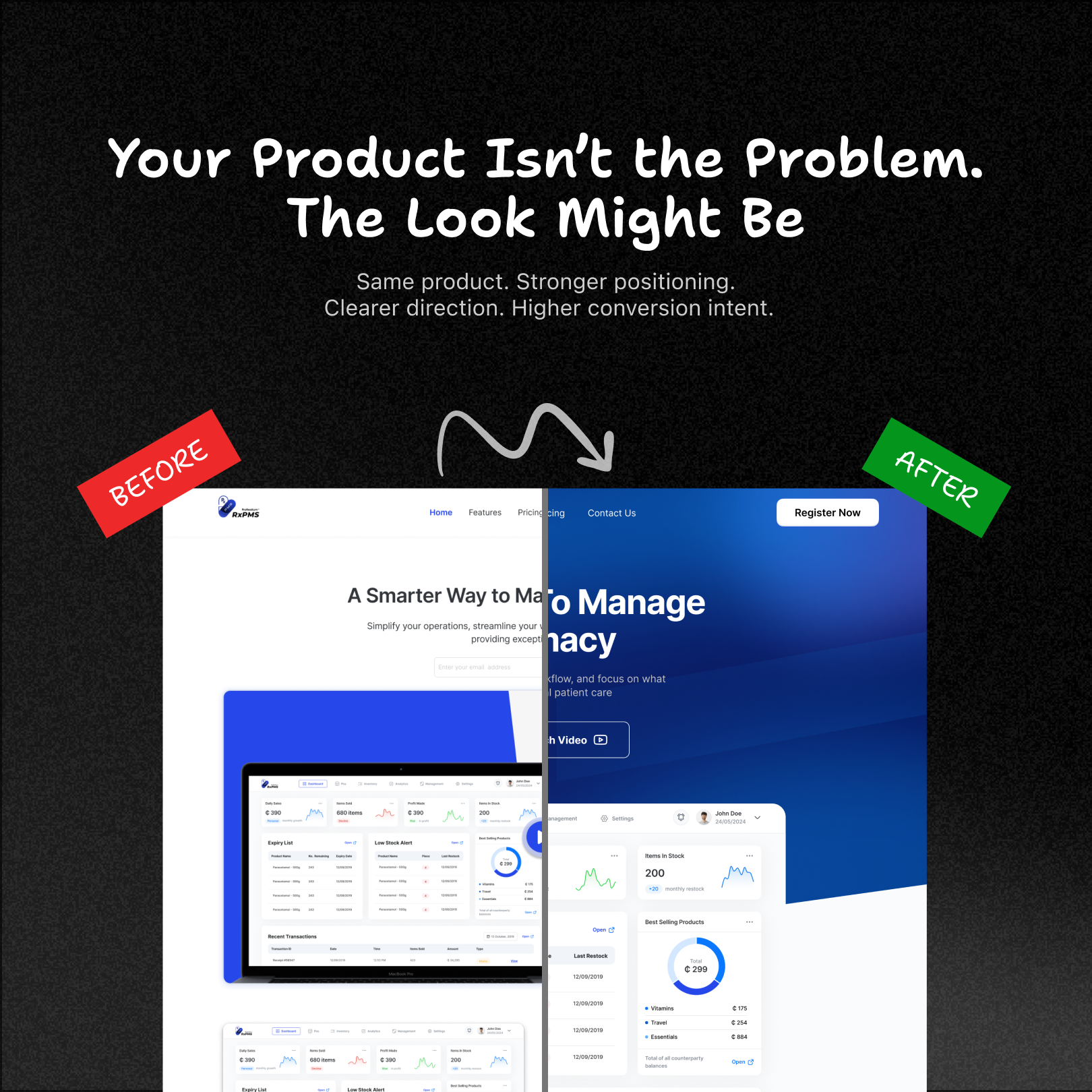 Prohealium Pharmacy Management System Redesign landing page design pharmarcy management system product design redesign rxpms ui uiux ux design web design
