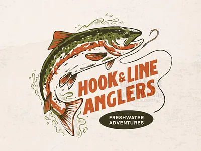 Hook and line anglers apparel branding clothing design handdrawing illustration merchandise retro tees design vintage design