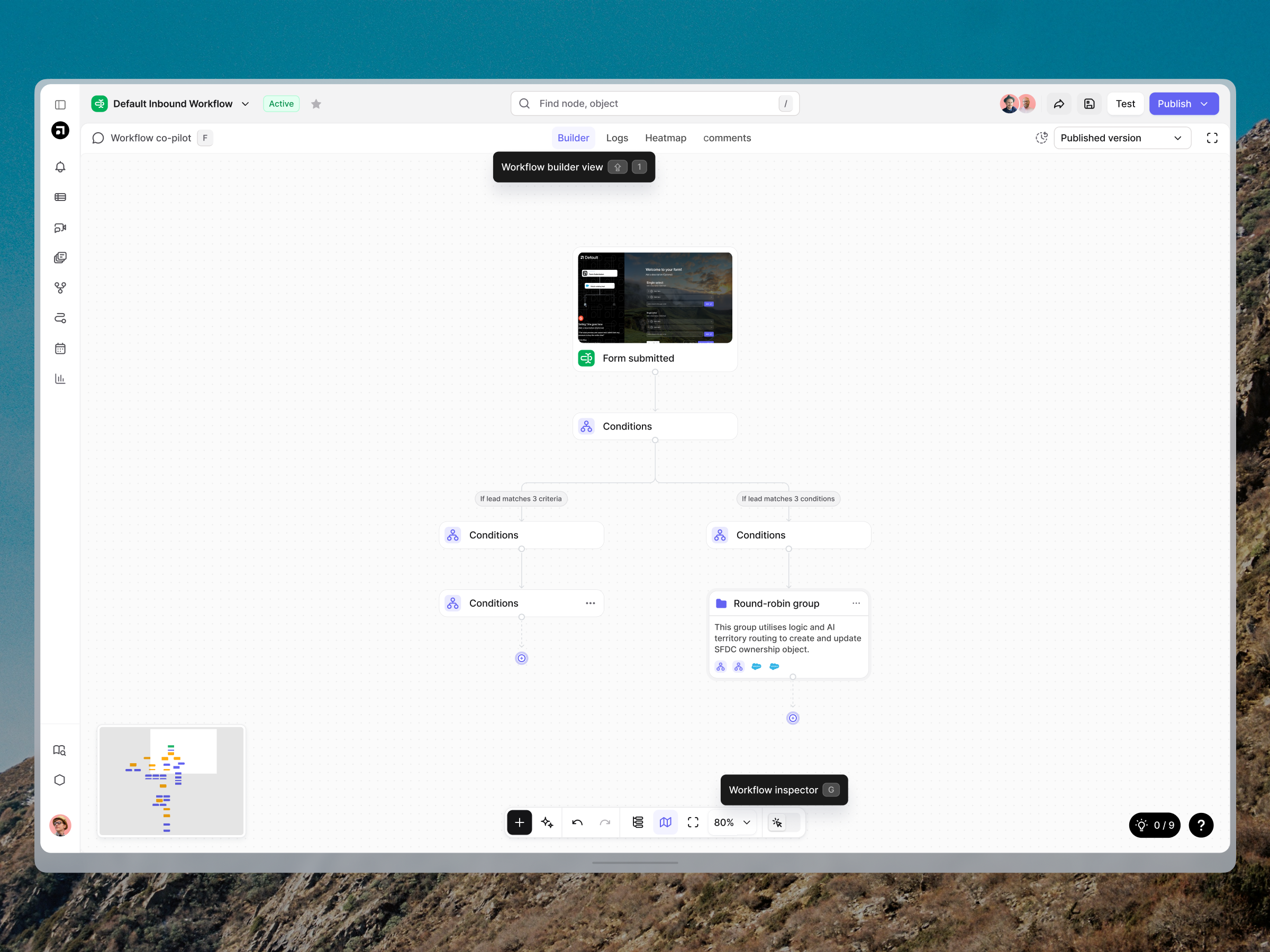 Workflow builder - Default.com ai apollo b2b canvas clay clearbit connections dashboard default flow miro node saas timeline triggers ui workflow workflow builder zoom