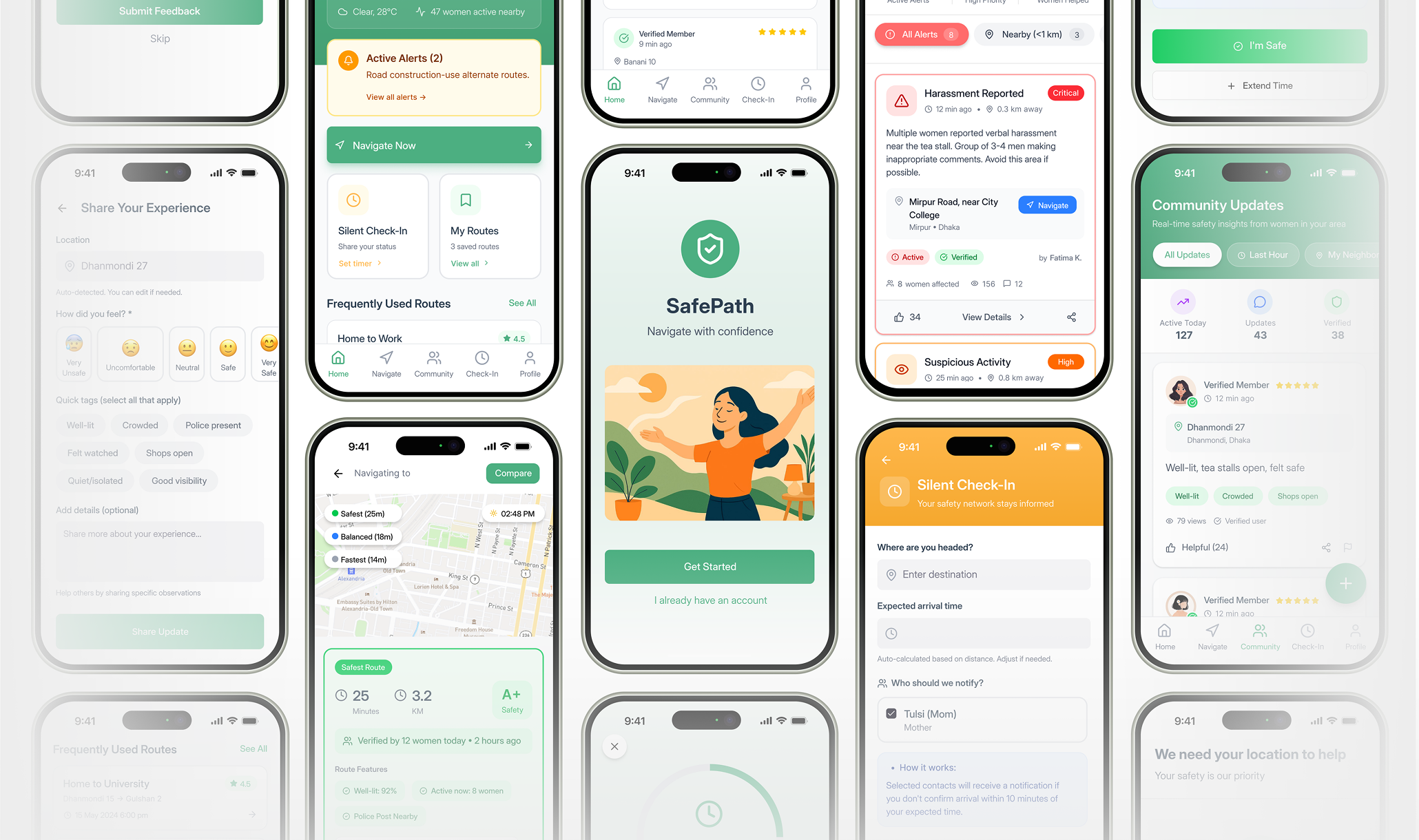 Safepath Mobile App 2026 app project appdesign appstore appui case study community app designforhire designportfolio designsystem figma interactiondesign mobileappdesign mobiledesign opentowork productthinking startupdesign uidesign uxdesign women safety