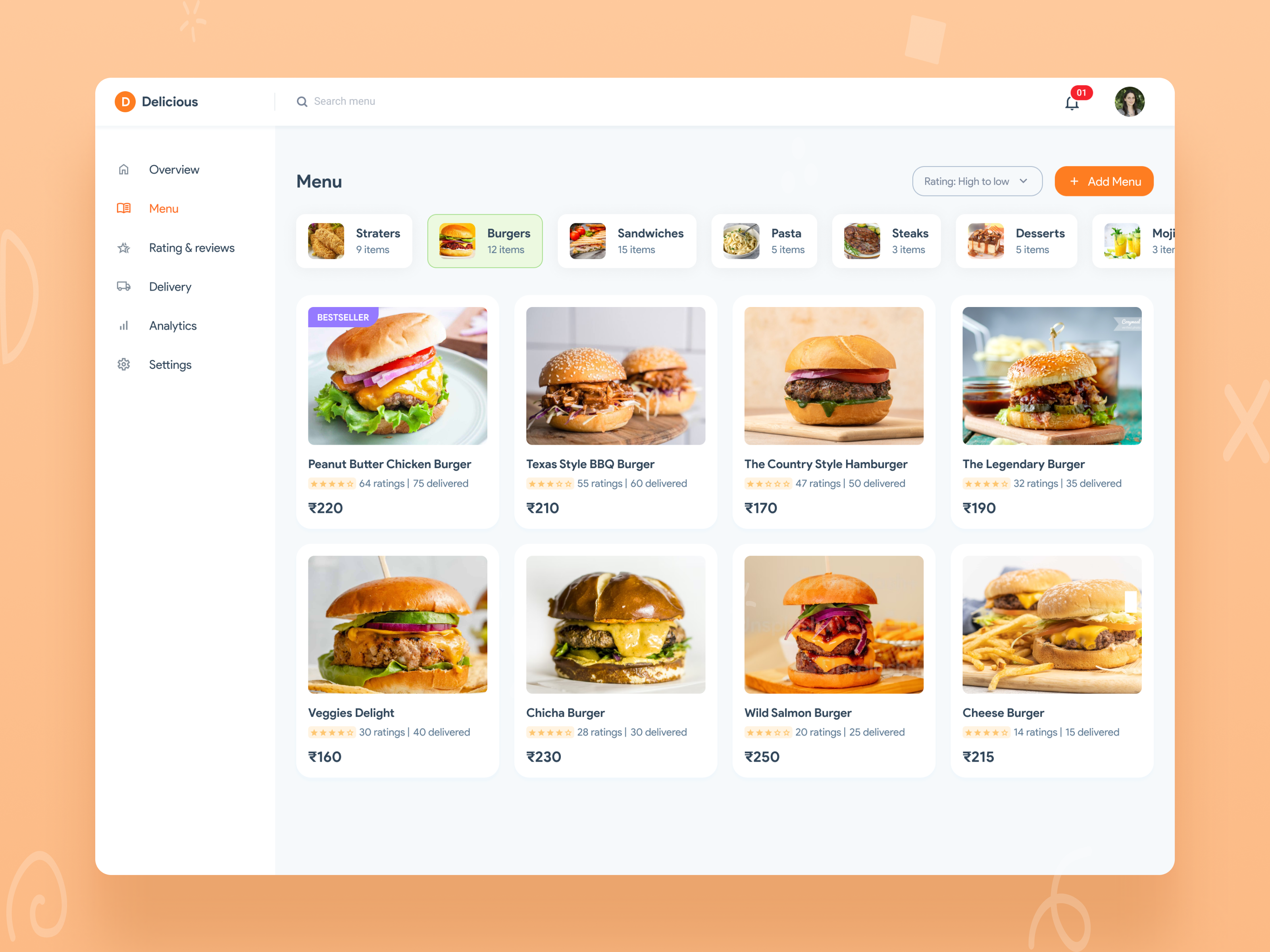 Restaurant Admin Dashboard – Menu Management admin panel dashboard food delivery menu management product design restaurant saas ui design ux design web app