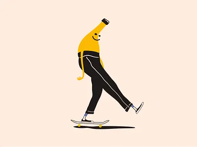 Skateboarder Banana apparel art banana colorful enjoy flat fruit fun graphic design illustration mascot minimalist positive print printing riding shadow simple skateboarder yellow