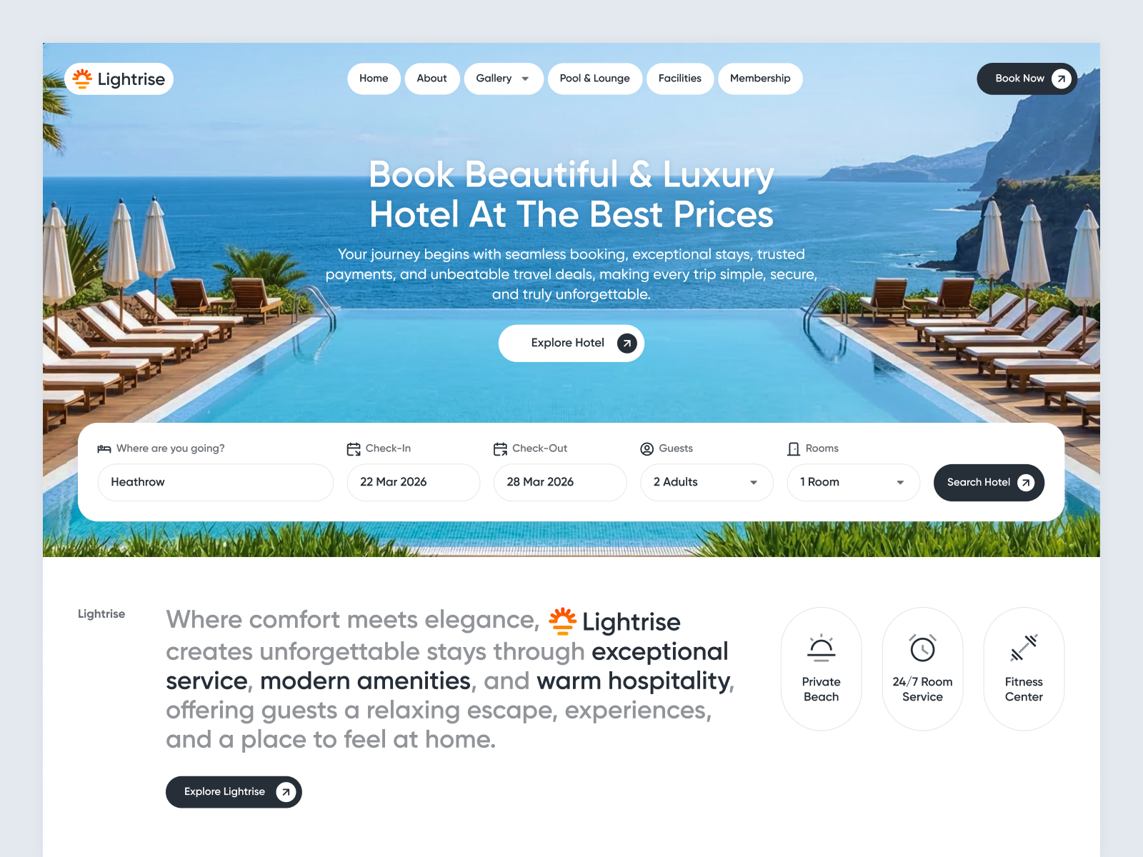 Lightrise - A Hotel Website Design