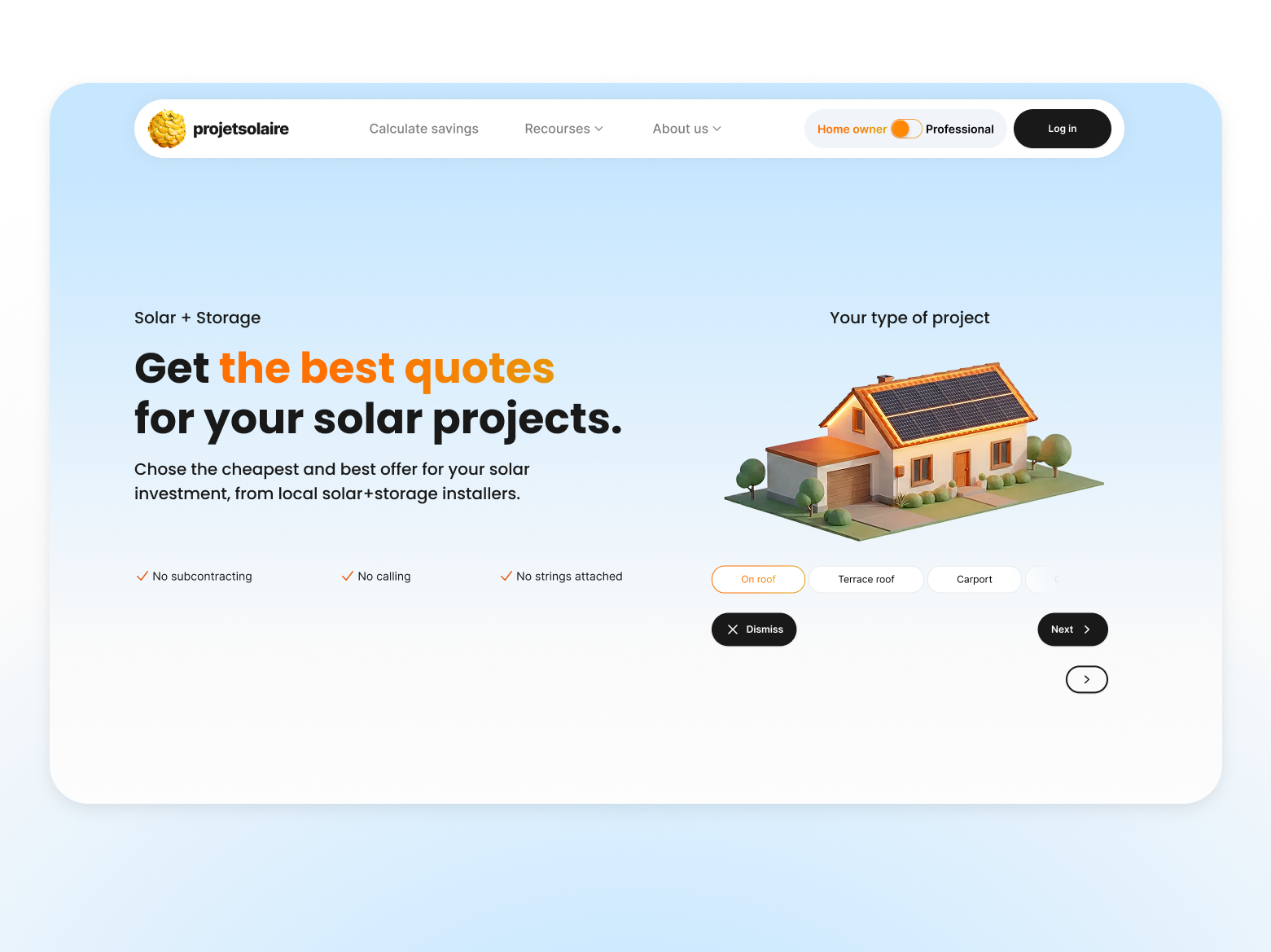 Landing page for a solar company