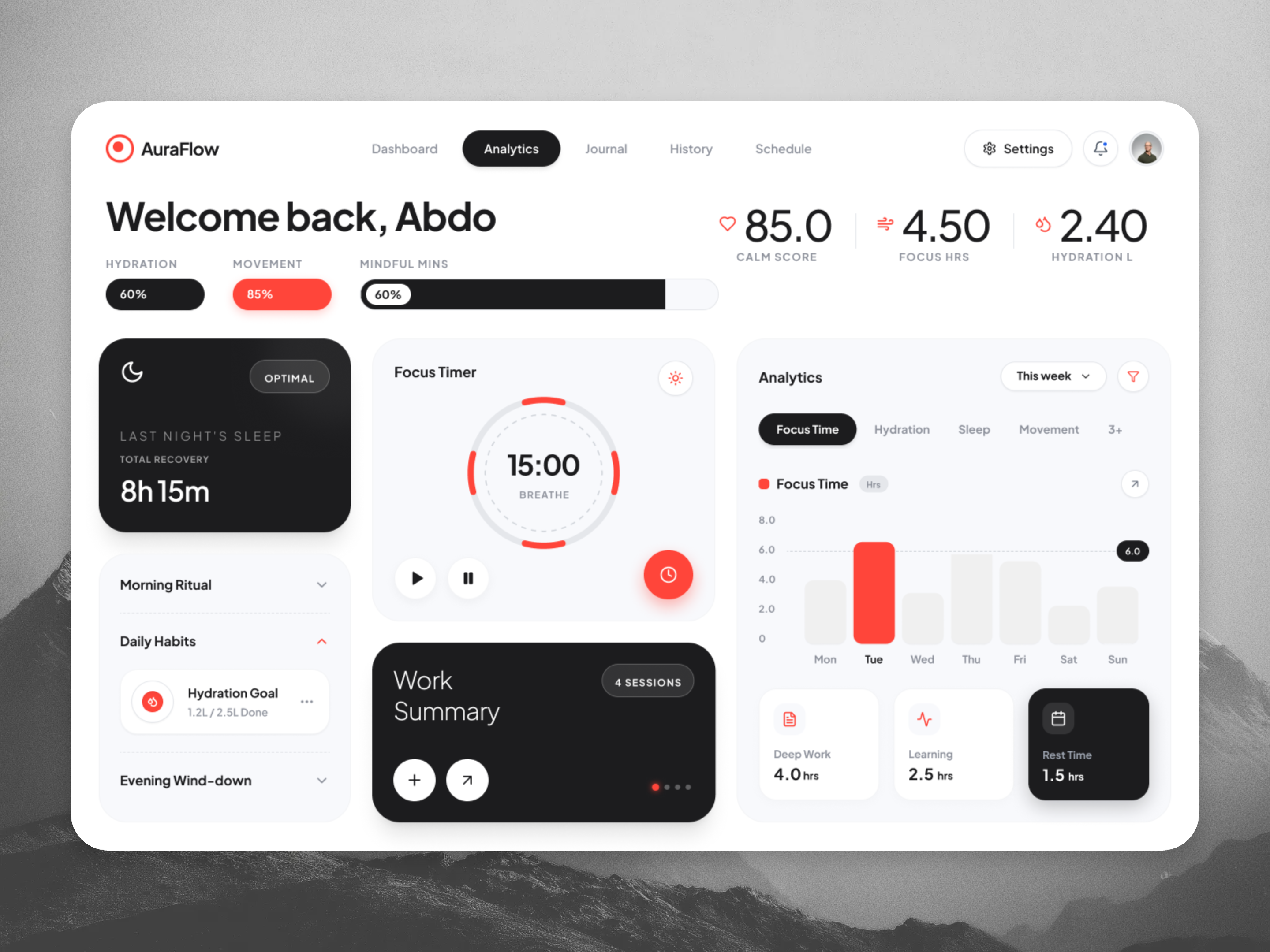 AuraFlow — Premium Wellness & Productivity Dashboard