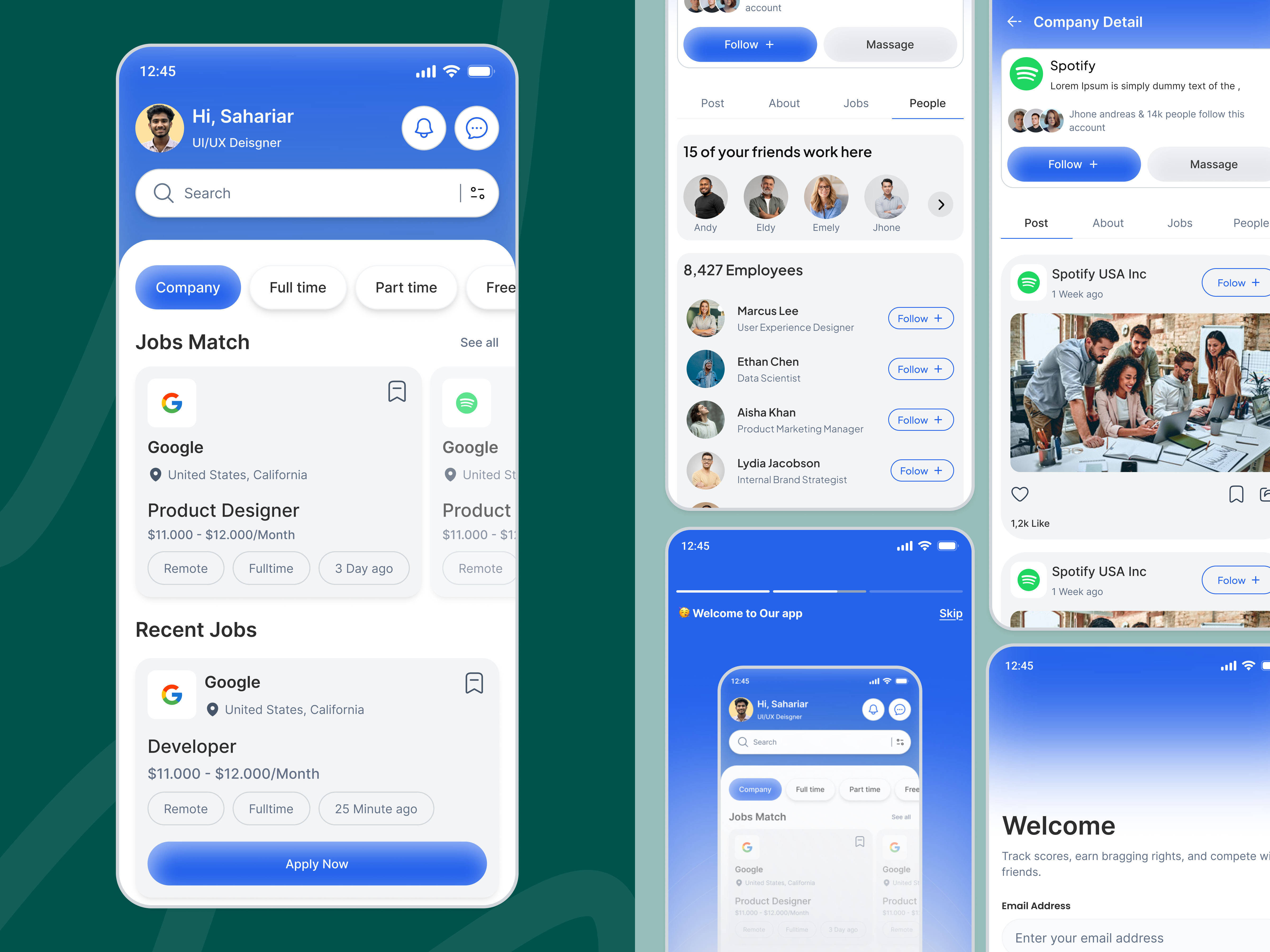 Job Finder Mobile App UI – Complete Job Search Experience app ui design clean ui design figma design hiring app design hiring platform job finder app job portal app job search app mobile app ui mobile interface design modern mobile ui product design recruitment app startup app ui ui designer uiux design user interface ux design
