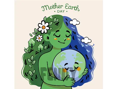 Female Figure Representing Mother Earth awareness beauty cartoon celebration concept conservation day earth ecosystem environment event fauna global globe green mother nature peace planet woman