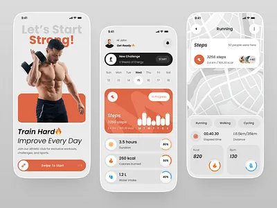 Fitness Tracker App – Workout & Running Dashboard Design activity tracker calorie tracker calories app daily tracking fitness fitness app fitness tracker gym health health app lifestyle app mobile mobile app running running app scan food sport app steps tracker walking workout app