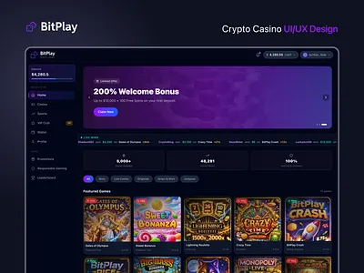 BitPlay - Crypto Casino UI/UX Design betting app casino casino app casino design crypto app crypto casino gambling app igaming igaming app igaming design sportsbet ux design