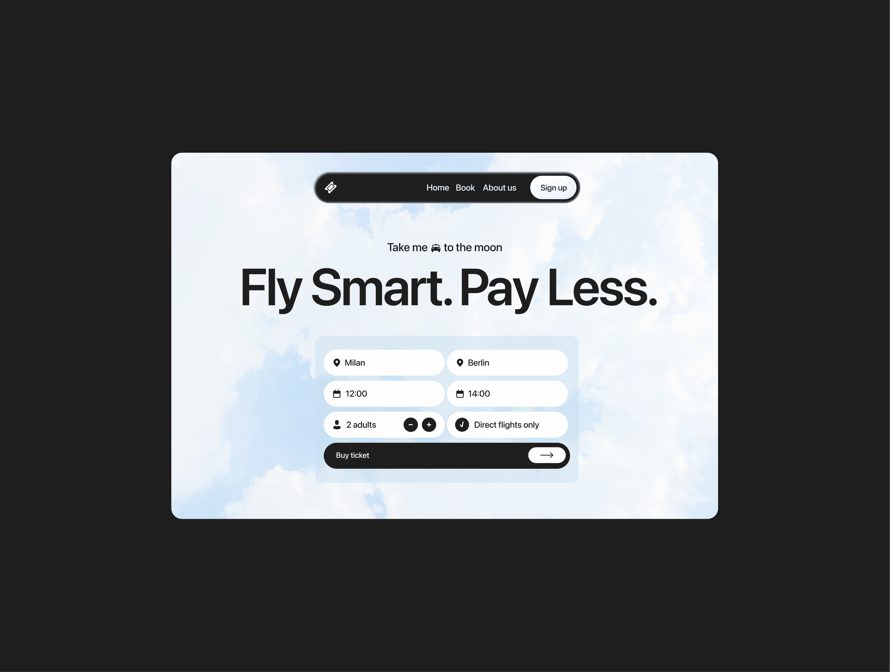 Landing page for company that offers cheap tickets