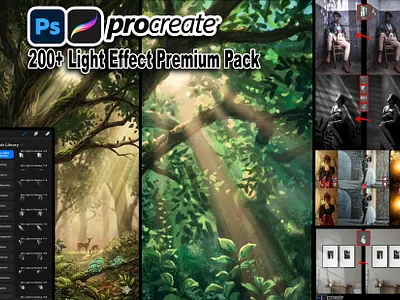 200+ Light Effect Brushes for Procreate and Photoshop atmosphere brush pack digital painting glow effects halo glow light effects lighting effects photoshop brushes procreate brushes sunlight rays