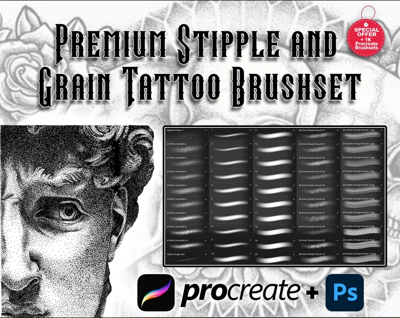 50 Premium Stipple and Grain Tattoo Brushes