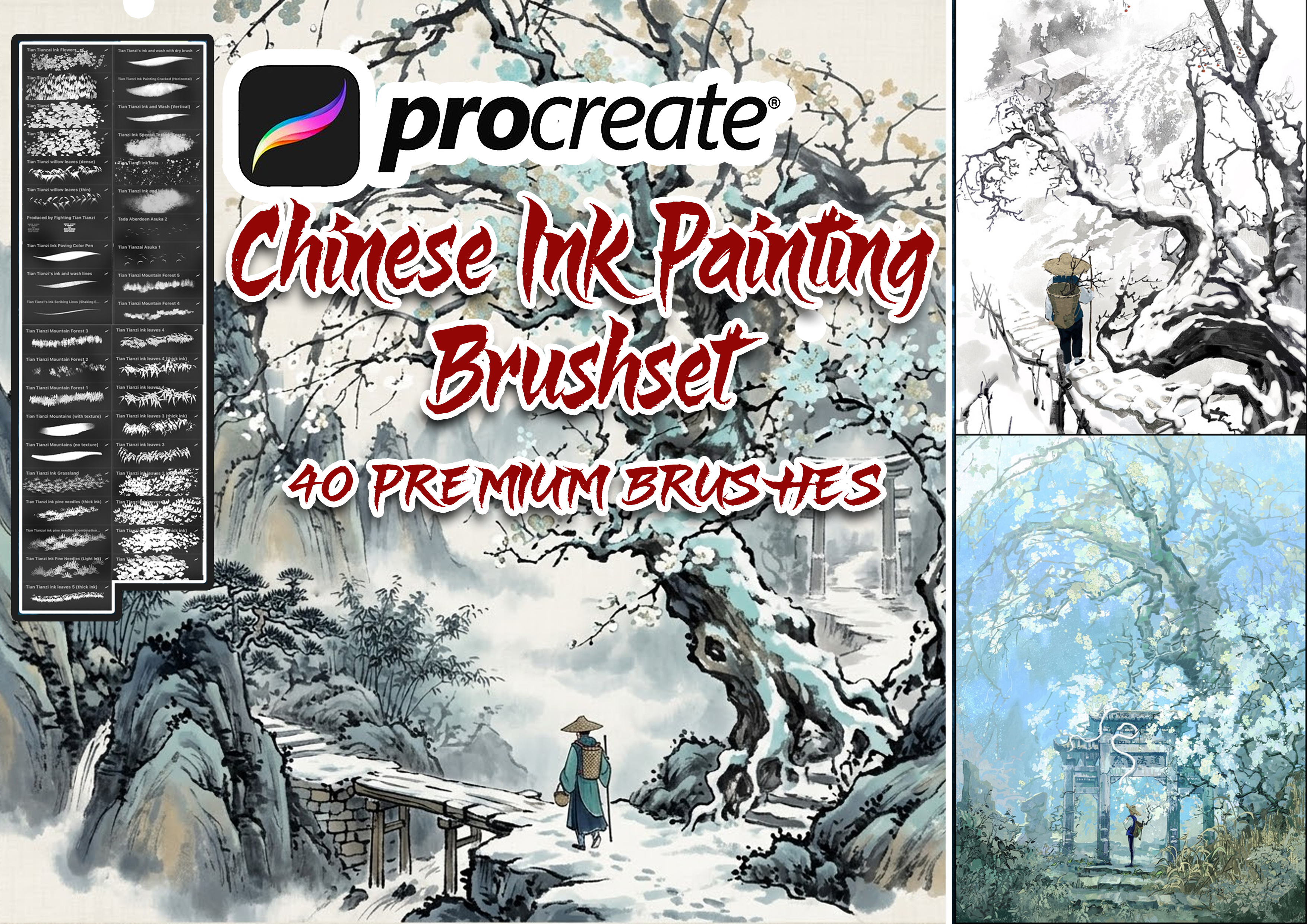 40 Chinese Ink Painting Brushes for Procreate