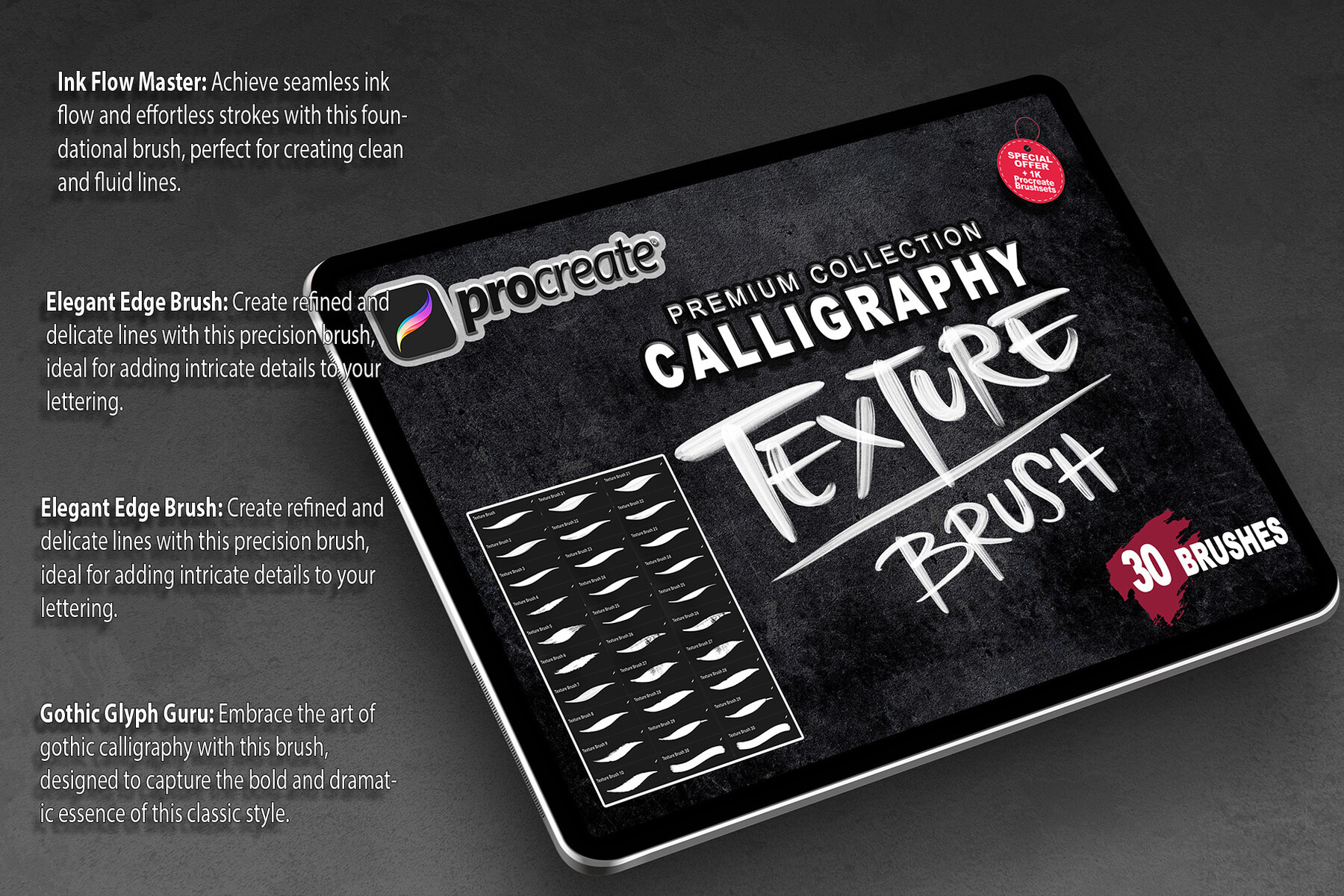 30 Procreate Calligraphy Texture Brushes