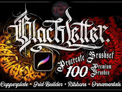 100 Premium Gothic Calligraphy Brushes for Procreate brush pack calligraphy brushes digital art digital lettering gothic calligraphy gothic lettering hand lettering medieval lettering procreate brushes typography