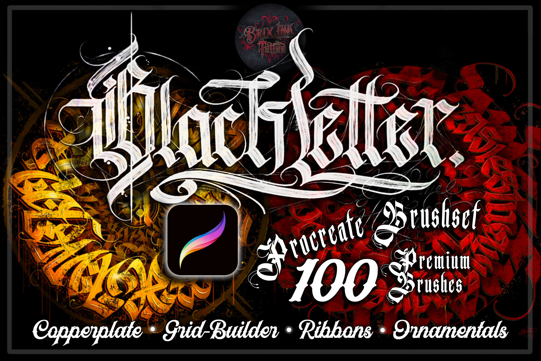 100 Premium Gothic Calligraphy Brushes for Procreate