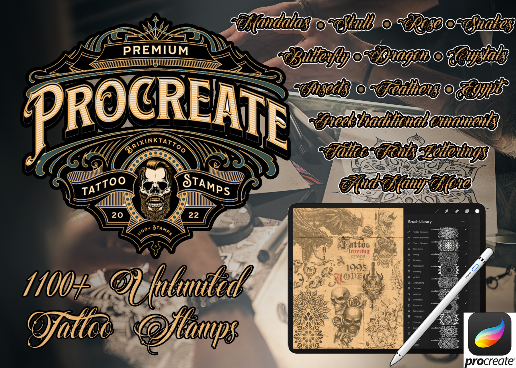 1100+ Procreate Tattoo Stamp Brushes