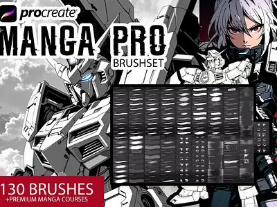 130 130 Manga Pro Brushes for Procreate action lines brush pack character design comic art digital illustration eye stamps manga brushes manga panels procreate brushes speed lines