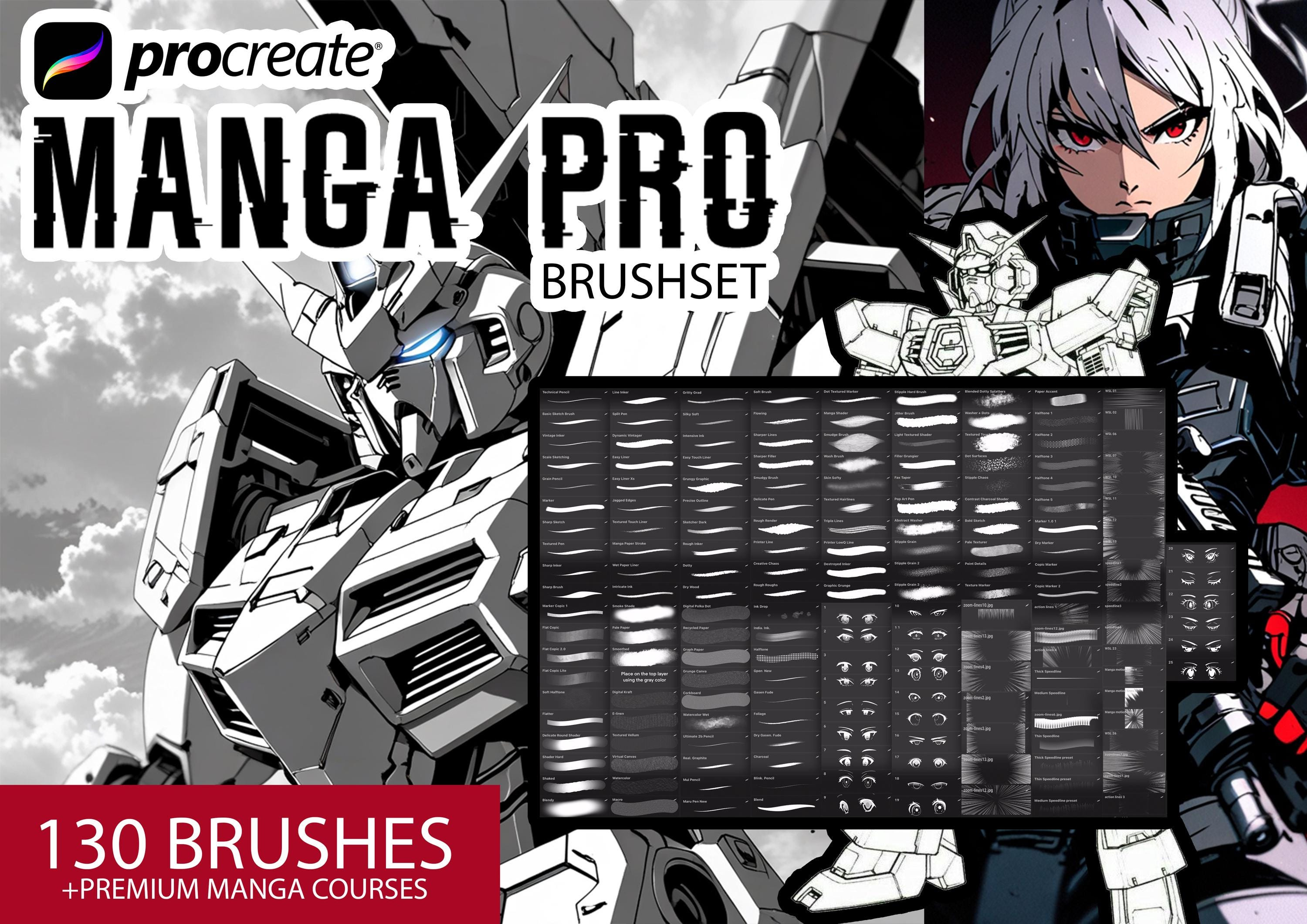 130 130 Manga Pro Brushes for Procreate