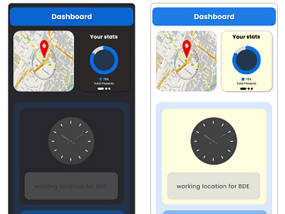 Attendance Dashboard App animation app atte attendance branding checkin checkout colours dark mode design illustration light mode top ui ux