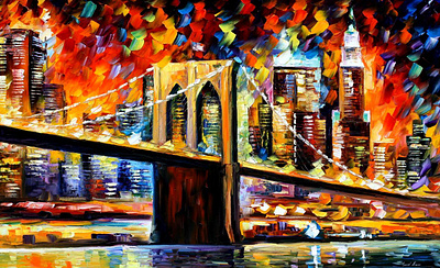 BROOKLYN BRIDGE VIEW — oil painting on canvas leonidafremov