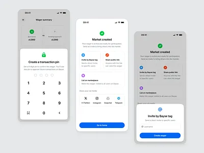 Wager creation flow 2 app design design figma fintech mobile app pin trade ui wager web3