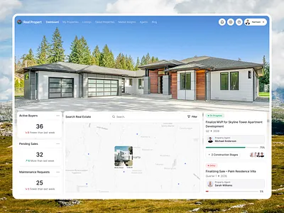 Real Propert — Real Estate Management Dashboard UI agent dashboard animation dashboard design inspiration graph interface design listing platform map ui market insights product design property management proptech prototype real estate saas design stats ui ui ux visual design web design