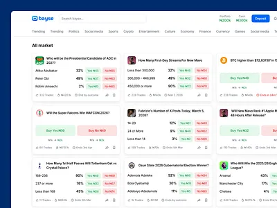 Live Prediction Markets List design figma fintech prediction markets trade ui web web app web3