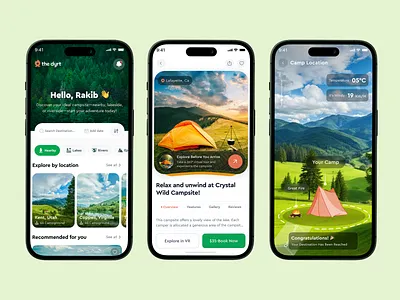 Camping App Exploration adventure booking camp mobile mobileapp mobileui modernapp nature travel travelapp ui ux