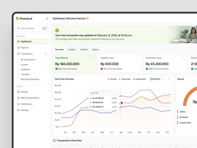 Financly.ai — Personal Finance & Cash Flow Dashboard UI animation cash flow dashboard design inspiration finance app fintech graph income tracker interface design investment tracker personal finance product design prototype saas design stats transaction tracker ui ui ux visual design web design