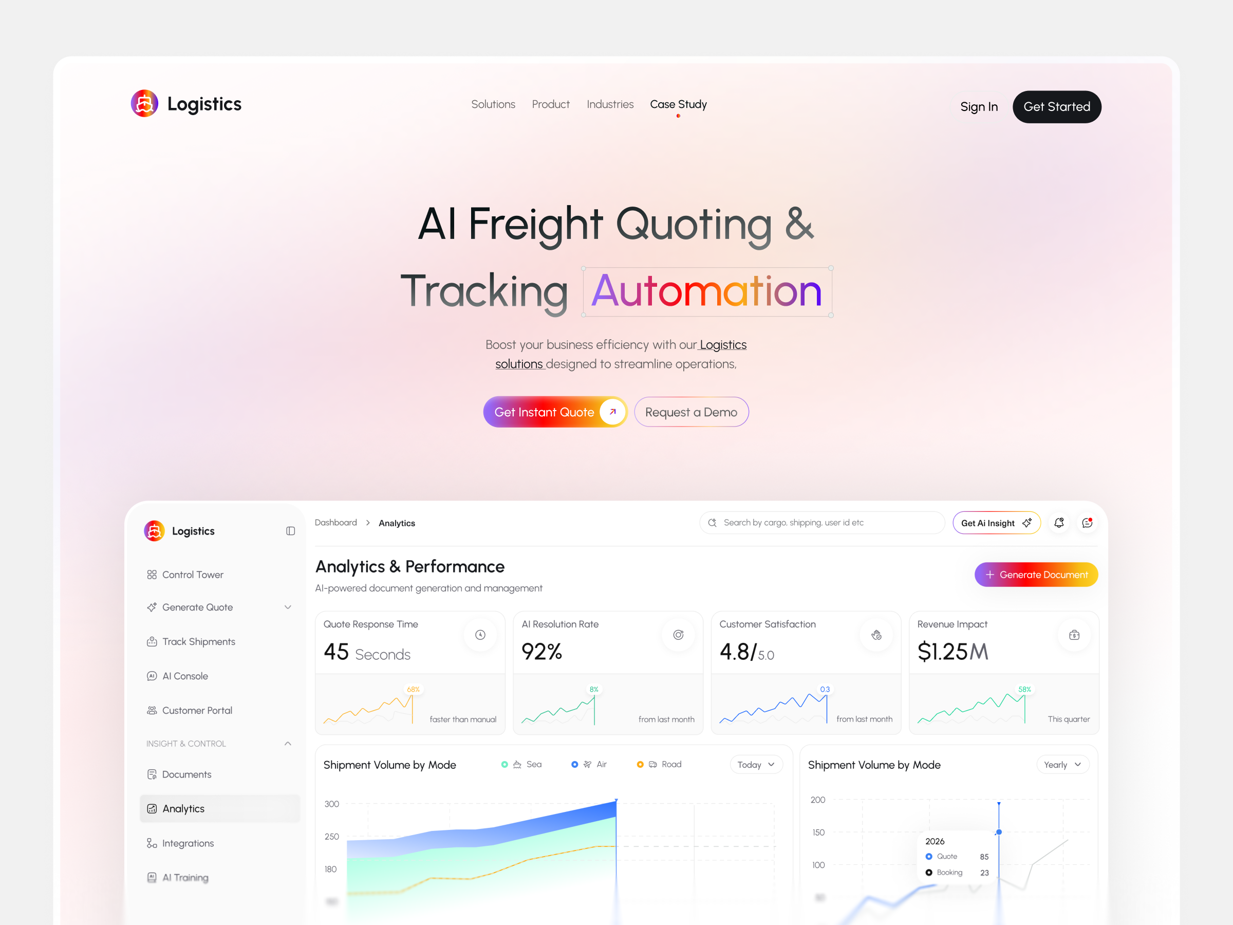 Logistics - SaaS Landing Page ai ai logistics saas ai saas landing page design b2b enterprise fleet management ui landing page minimalistic landing page product design saas saas landing saas landing page design saas website supply chain saas tms ui ux web design webdesign