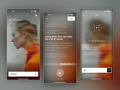 AI Mindfulness Mobile App UI ai app ai assistant ai chat ui ai mindfulness app concept chat app clean ui glassmorphism interaction design mental model template minimal ui mobile app design modern ui psychology app ui design ux design voice voice ui